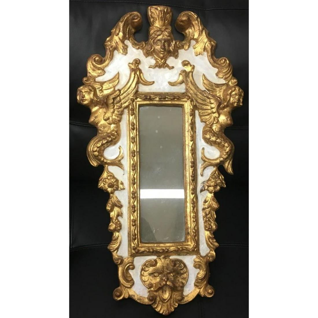 19th C. Ornate Gold Gilt Rococo Italian Florentine: A 19th C. Ornate Gold Gilt Rococo Italian Florentine Mirror With Griffins & Cherubs 24" x13". An Excellent Example Of Italian Craftsmanship In A Beautiful Florentine Figural Design. An Excellent Condi