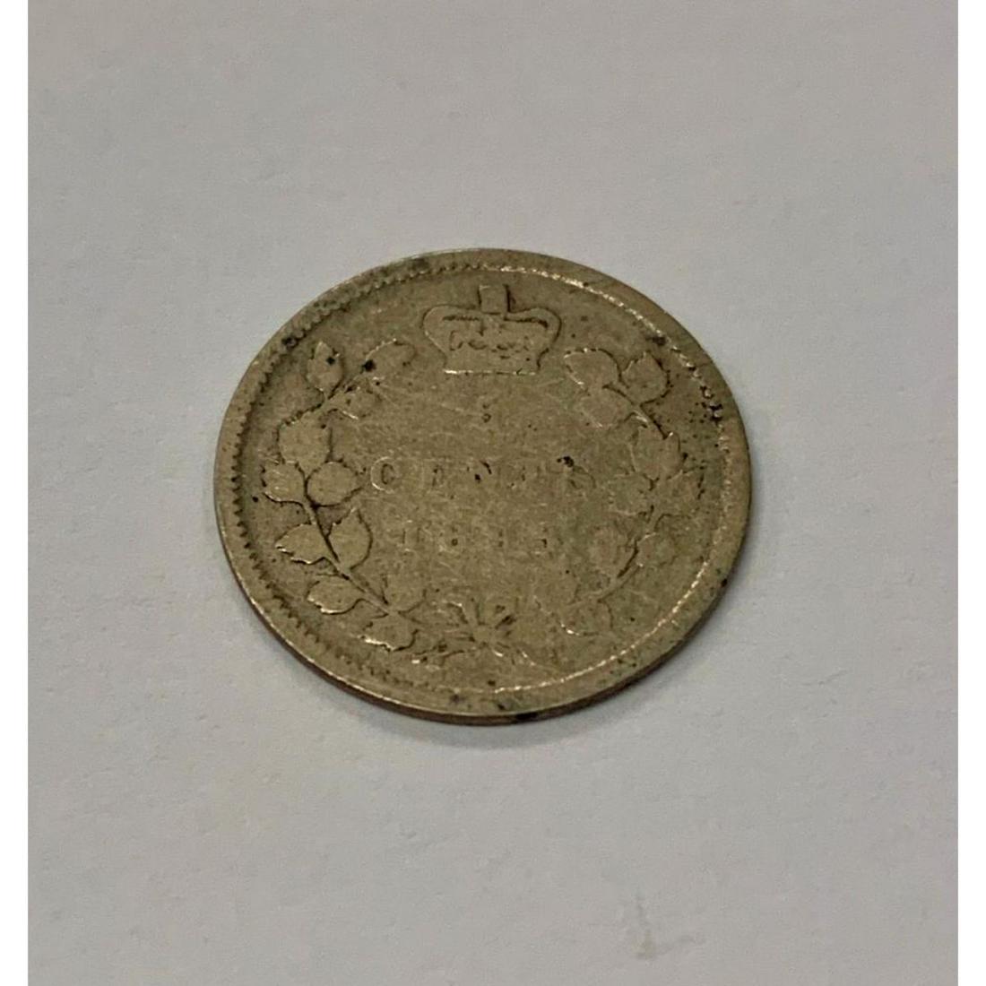 1893 Canadian VG Grade 5 Cent Coin: Obverse The portrait in left profile of Victoria is surrounded with the inscriptions "CANADA" and "VICTORIA DEI GRATIA REGINA" (Victoria, Queen by the grace of God) Lettering:Â VICTORIA DEI GRATIA