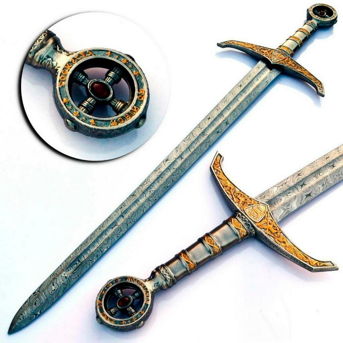 THE REVENANT Damascus Sword: For Auction Is A Stunning Handmade REVENANT Damascus Steel Medieval Inspired Sword With A Stunning Jewel Inlay. Each blade is created Using 256 Layers Of 1095 and 15N20 High Carbon Steelsâ€‹â€