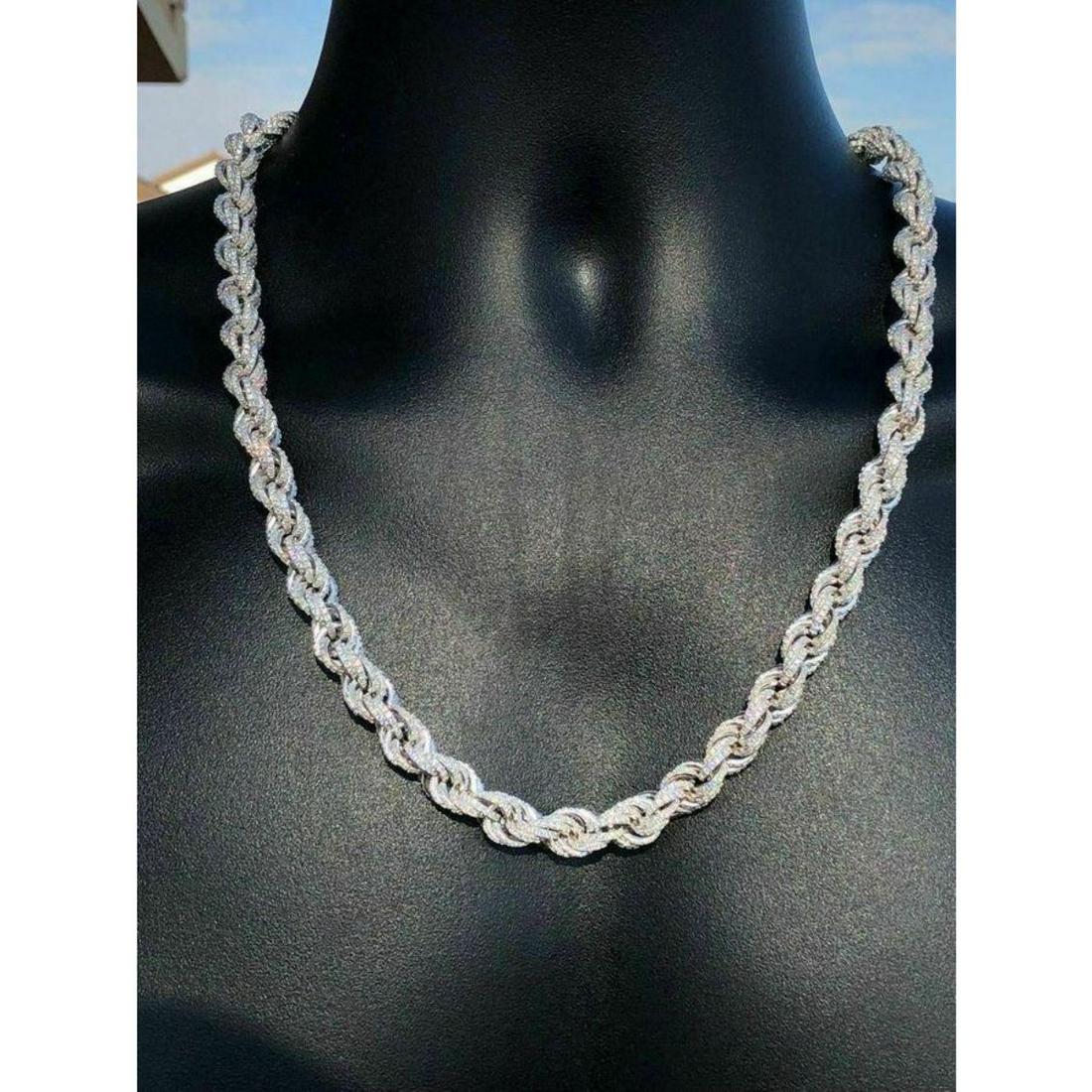 Up For Auction Is A Unisex 9mm Sterling Silver Men's: Up For Auction Is A Unisex 9mm Sterling Silver Men's Rope Chain ICY Diamond Choker. This Is A Custom Made Sterling Silver Rope Chain Which Weighs Over 100 Grams. The Necklace Is Marked 925 & Has Over 