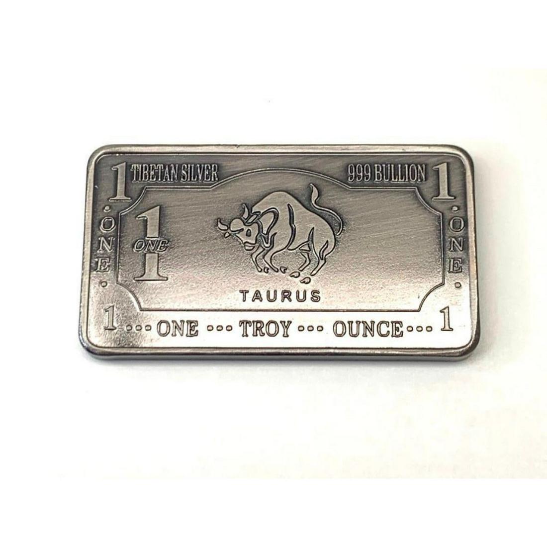 1 TROY OUNCE OF TIBETAN SILVER 999 BULLION - TAURUS: 1 TROY OUNCE OF TIBETAN SILVER 999 BULLION - TAURUS ZODIAC SIGN. THIS BULLION DEPICTS THE BULL AND IS ONE OF THE 12 SIGNS OF THE ZODIAC. VIEW PHOTOS FOR FURTHER DETAILS.