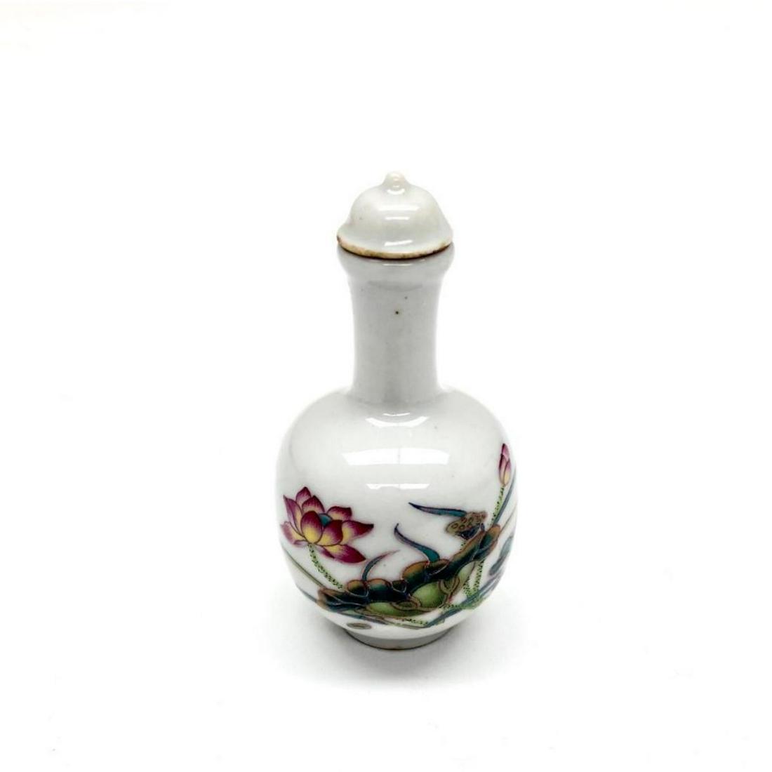 Famille Rose Porcelain Hand Painted Lotus Flower Snuff (1 of 3)