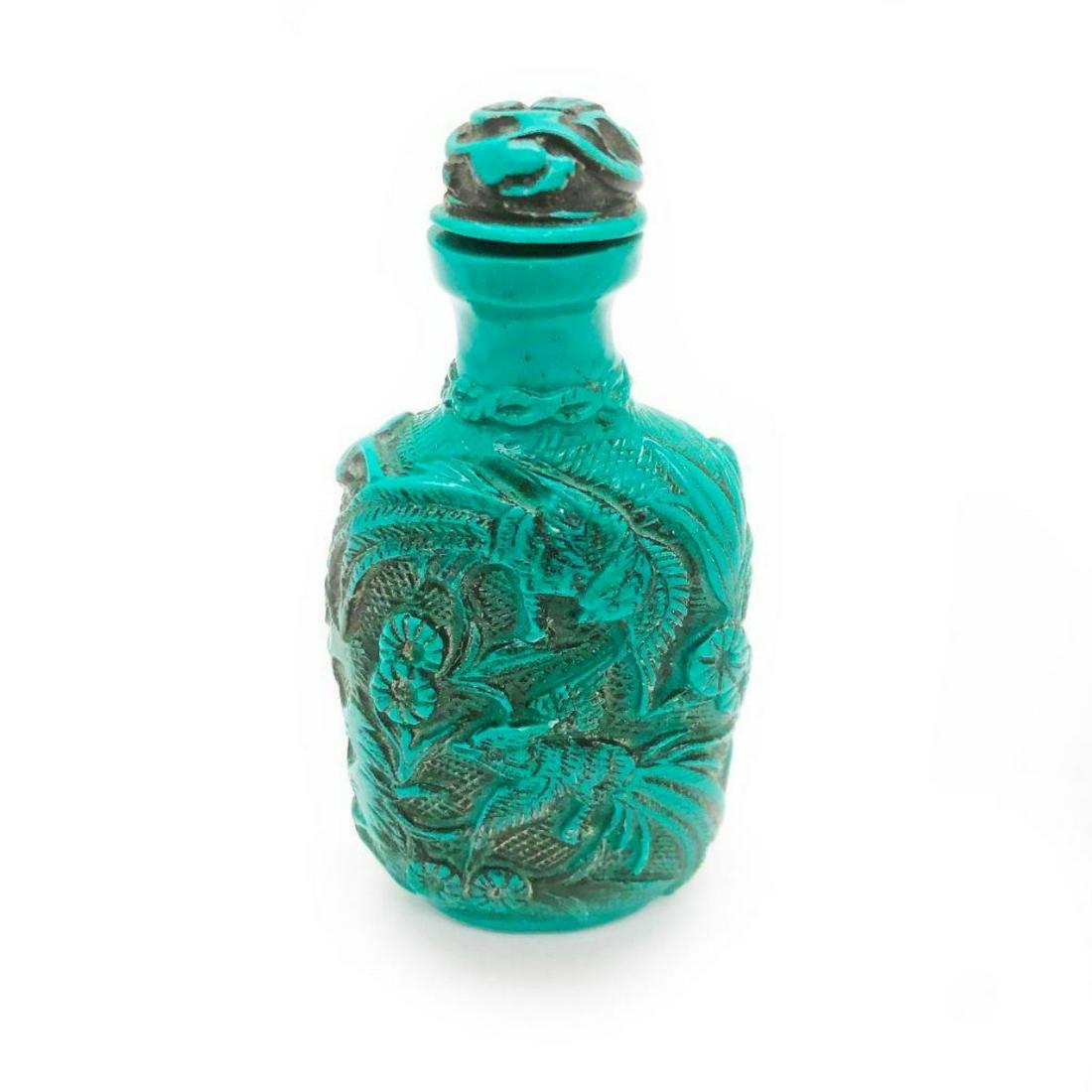 Asian Peacock Carved Turquoise Snuff Bottle (1 of 4)