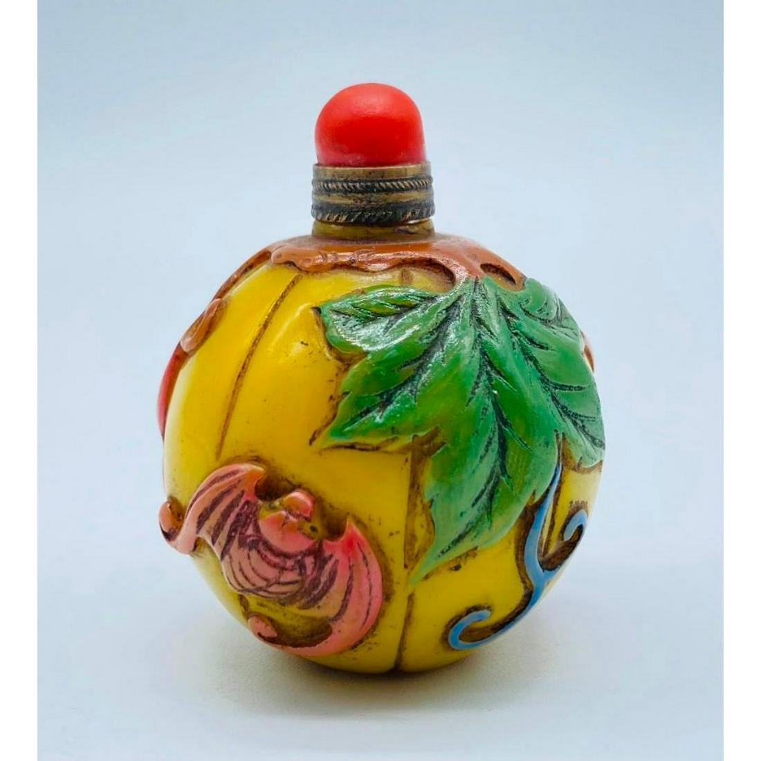 Asian Peking Glass Hand Painted Fruit & Bat Snuff (1 of 3)