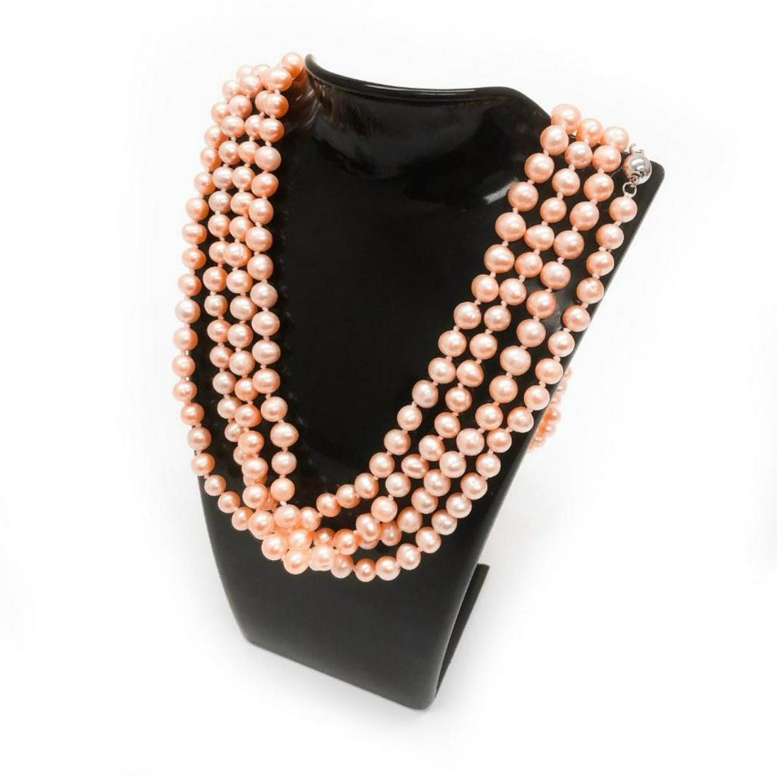Long 8 Foot Natural Akoya Pink Pearl Strand Necklace (1 of 3)