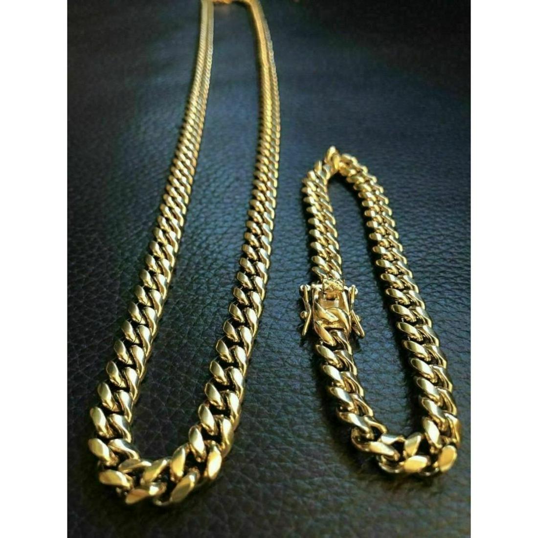8MM Men's Cuban Miami Link Bracelet & Chain Set! 14k (1 of 3)