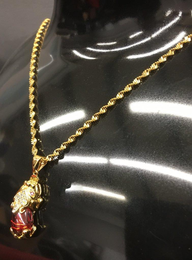 Ladies Red Jade Pixiu Pendant On 24K Gold Filled Chain (1 of 2)