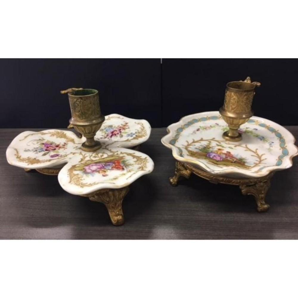 Pair of Rare Old French Painted Porcelain On Guilt (1 of 7)