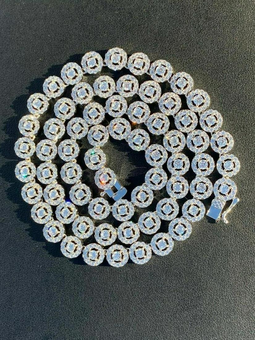 20" Solid 925 Silver & Diamond Tennis Chain Choker 8mm: 20" Solid 925 Silver & Diamond Tennis Chain Choker 8mm Width Up For Auction Is A Unisex 8mm Iced Out Cluster Tennis Chain Choker Neckl