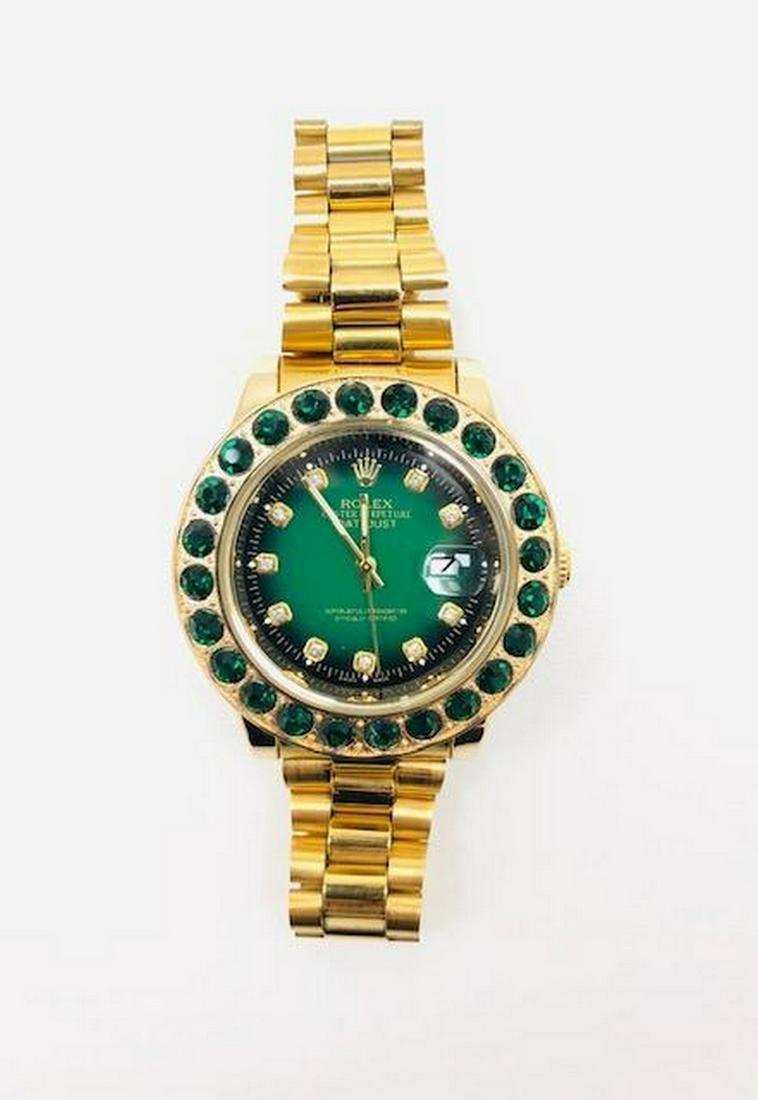 Mens Inspired by Rolex Emerald And Gold Colored Watch (1 of 2)