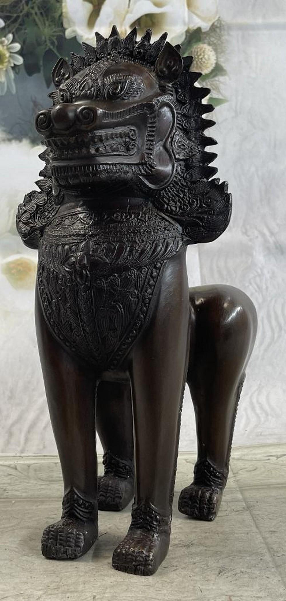 Handmade Signed Chinese Foo Dog Guardian Bronze (1 of 3)