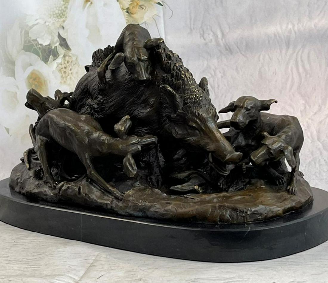 Handmade Vintage Lecourtier Wild Boar & Dogs Bronze (1 of 3)