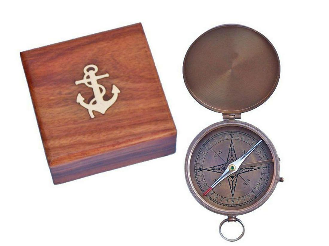 Antique Brass Gentlemen's Compass w/ Rosewood Box 4" (1 of 2)