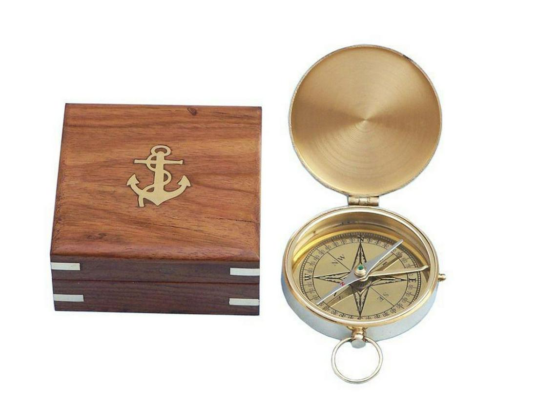 Solid Brass Gentlemen's Compass w/ Rosewood Box 4" (1 of 2)