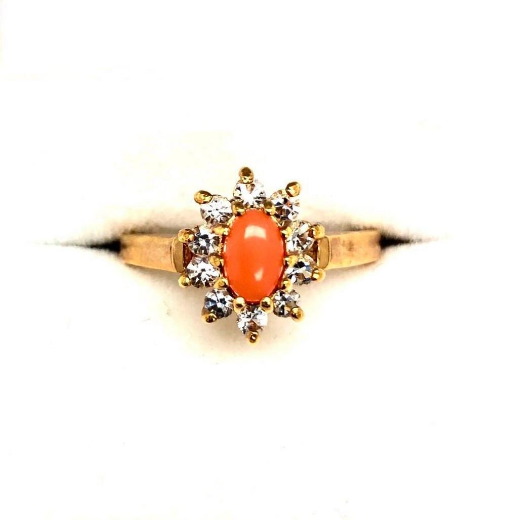 Size 7 Oval Cut Coral Stone Ring In 18KTGP Yellow Gold (1 of 3)