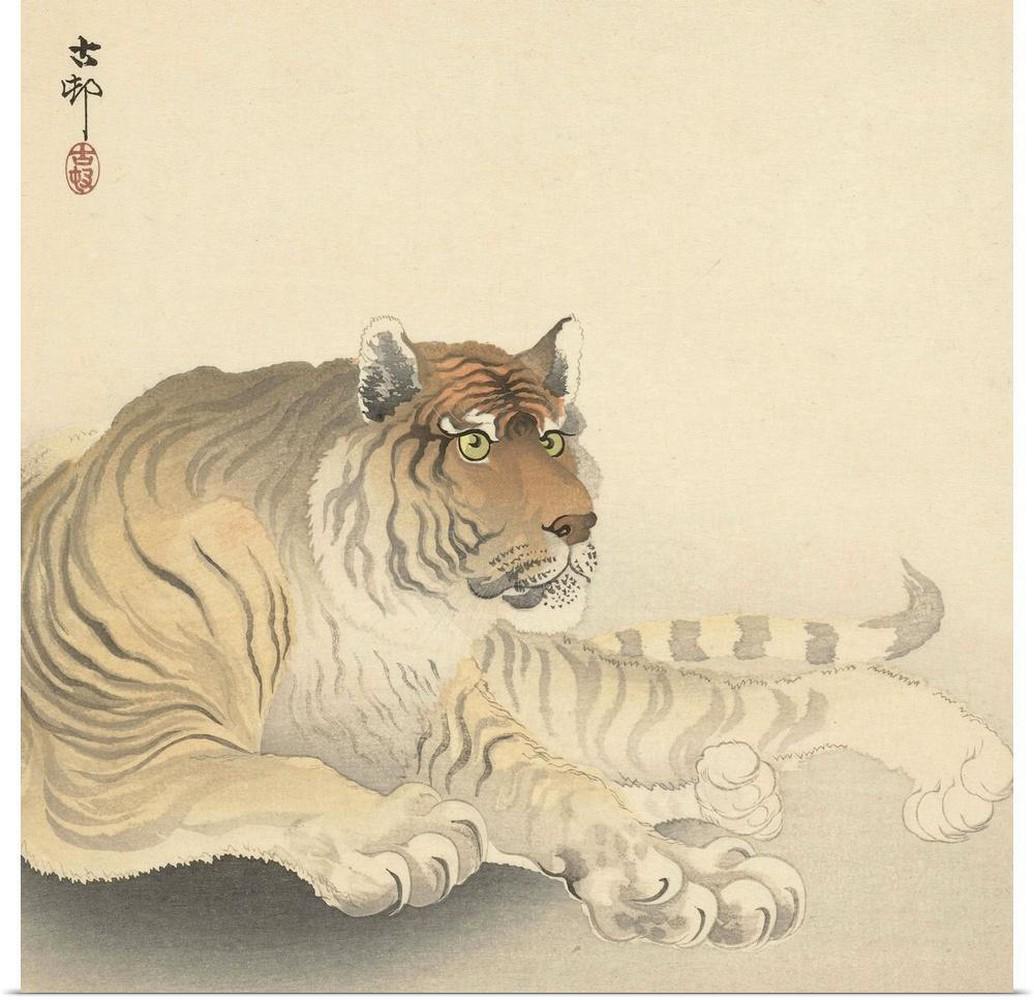 Resting Tiger, c. 1900-30, Japanese woodcut Wall Art (1 of 1)