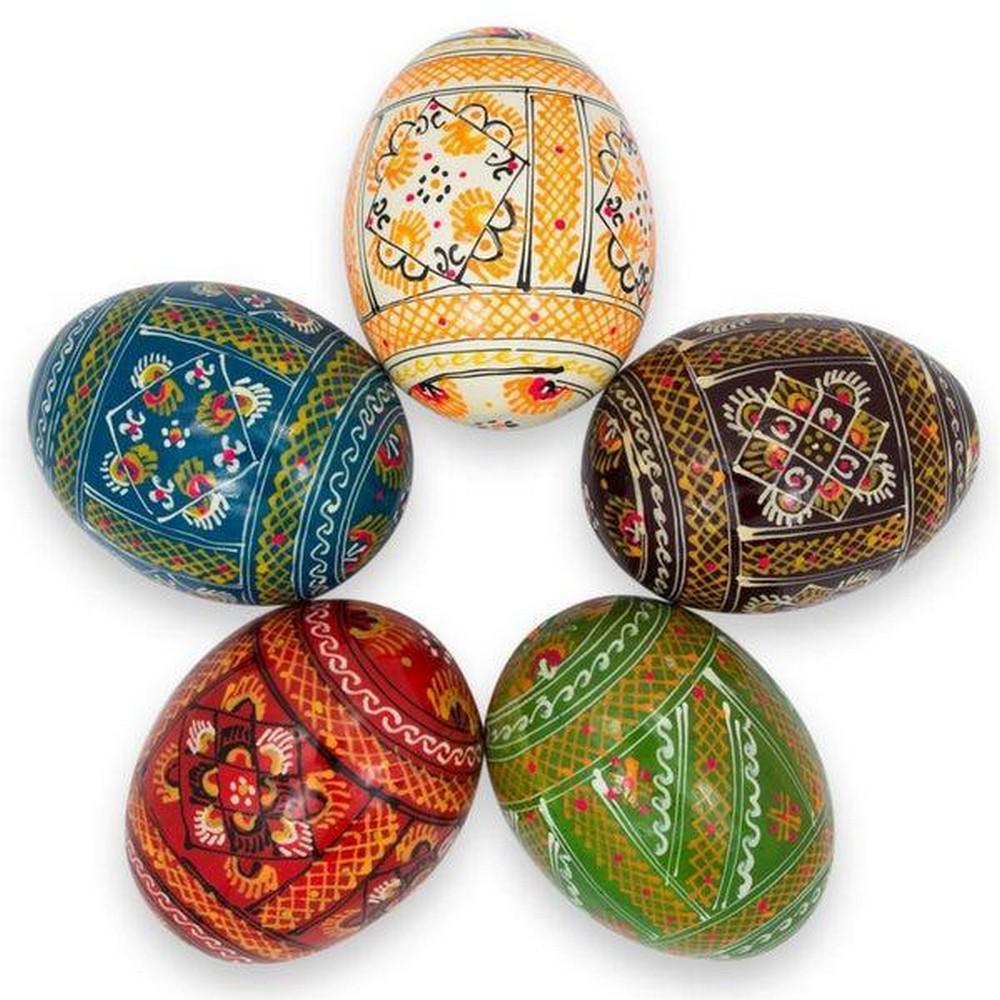 Set of 5 Colorful Wooden Ukrainian Easter Eggs (1 of 3)