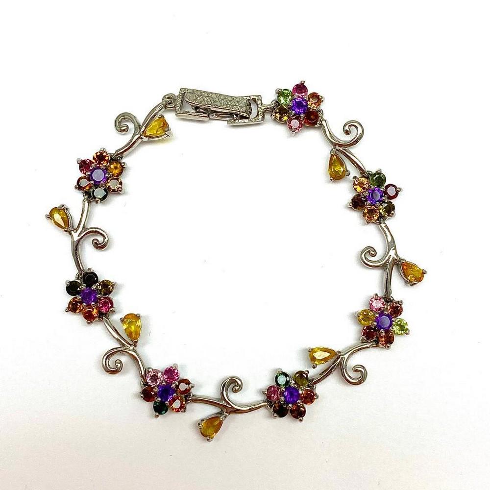 Floral Sapphire Pear, Amethyst and Tourmaline Sterling Silver Bracelet (1 of 4)