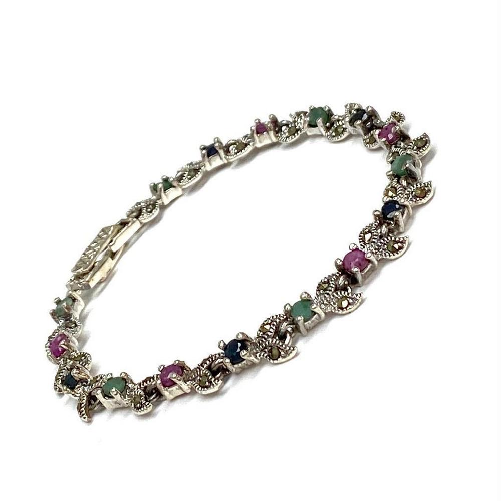 Beautiful Ruby, Emerald, Blue Sapphire and Marcasite Sterling Silver Bracelet (1 of 3)