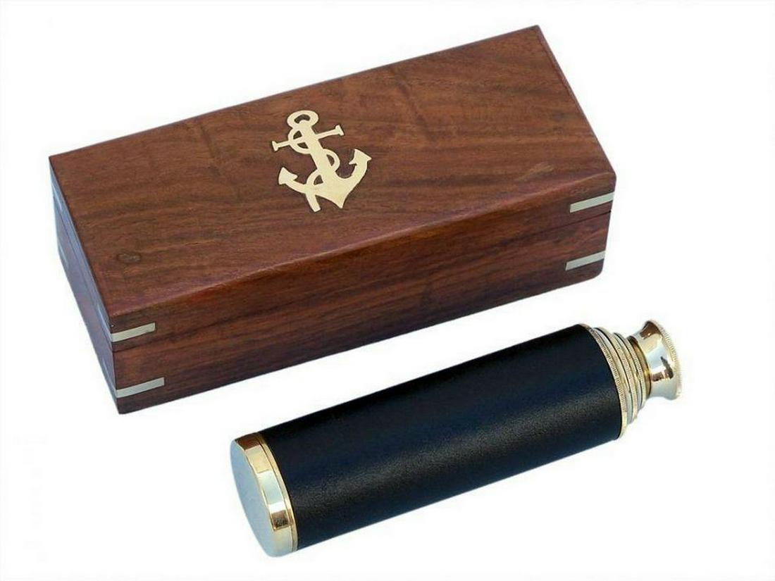 15" Deluxe Class Captain's Brass - Leather Spyglass Telescope w/ Rosewood Box (1 of 3)