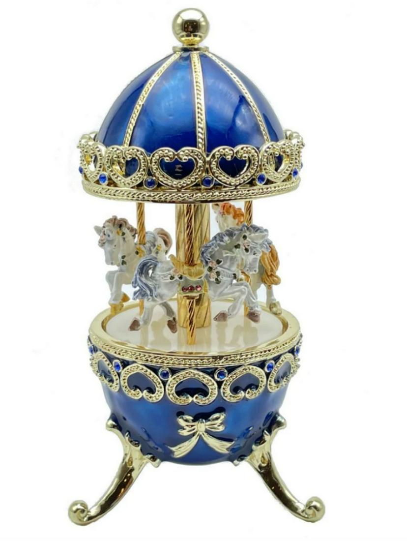 Royal Blue Musical Faberge Inspired Carousel with Horses (1 of 5)