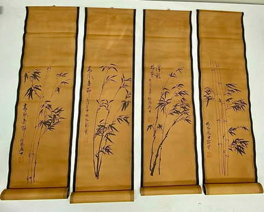 Antique Original Chinese Bamboo Scroll Paintings By Zheng Banqiao: Antique Original Chinese Bamboo Scroll Paintings By Zheng Banqiao These 4 pieces are minimalistic yet make such a stunning statement in your home. These are antique orignals post 1940. 