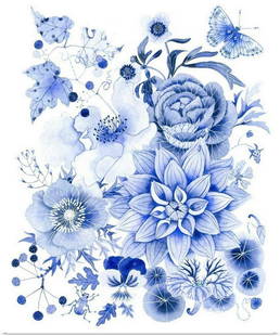 "Delft Blue Garden II" by Gabby Malpas Wall Art Print: "Delft Blue Garden II" by Gabby Malpas Wall Art Print. Illustration of blooming flowers in blue on white, resembling porcelain artwork. About the Artist: Gabby Malpasâ€™s watercolor