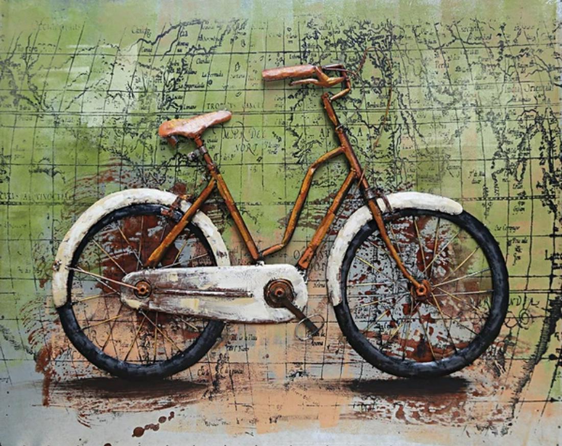 Rustic Bicycle Acrylic 3D Painting on Metal Canvas (1 of 1)