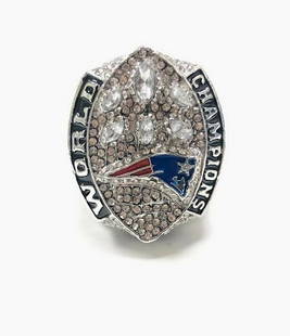 2018-19 Super Bowl LIII New England Patriots Championship Ring: The 2018-19 Super Bowl LIII New England Patriots Championship Ring. Tom Brady Designed Super Bowl 6X Champions. Extremely Well Crafted With Inset Stones and Enameled New England Patriots Logo.   View