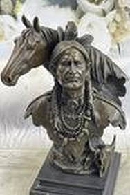 Native American Man & Horse Bronze Bust Statue Sculpture Western Art 14" x 10" (1 of 6)