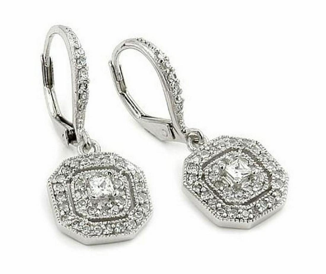 Sterling Silver Dangling Round & Square Austrian Crystal Leverback Earrings (1 of 2)