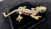 Delicate Gecko Brooch with Encrusted Swarovski Crystals, Rubies, and Emeralds