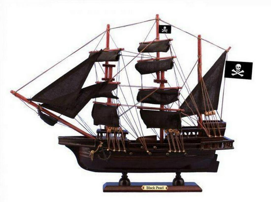 Wooden Black Pearl Black Sails Pirate Ship Model 15": Wooden Black Pearl Black Sails Pirate Ship Model 15" Prepare to set sail on the high seas with this magnificent Black Pearl Pirate Ship inspired imitation. These charming tall ship models fit on a