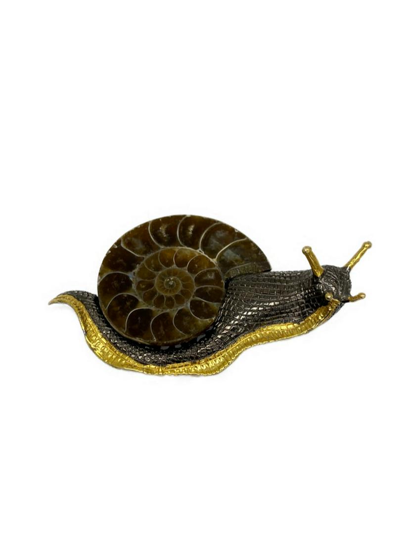 Handmade Natural Ammonite Fossil and 925 Silver Snail Brooch: Handmade Natural Ammonite Fossil and 925 Silver Snail Brooch This authentic, handmade, all natural piece is absolutlely stunning with its vivid textures and colors. Dimensions: 34 x 29 mm View phot