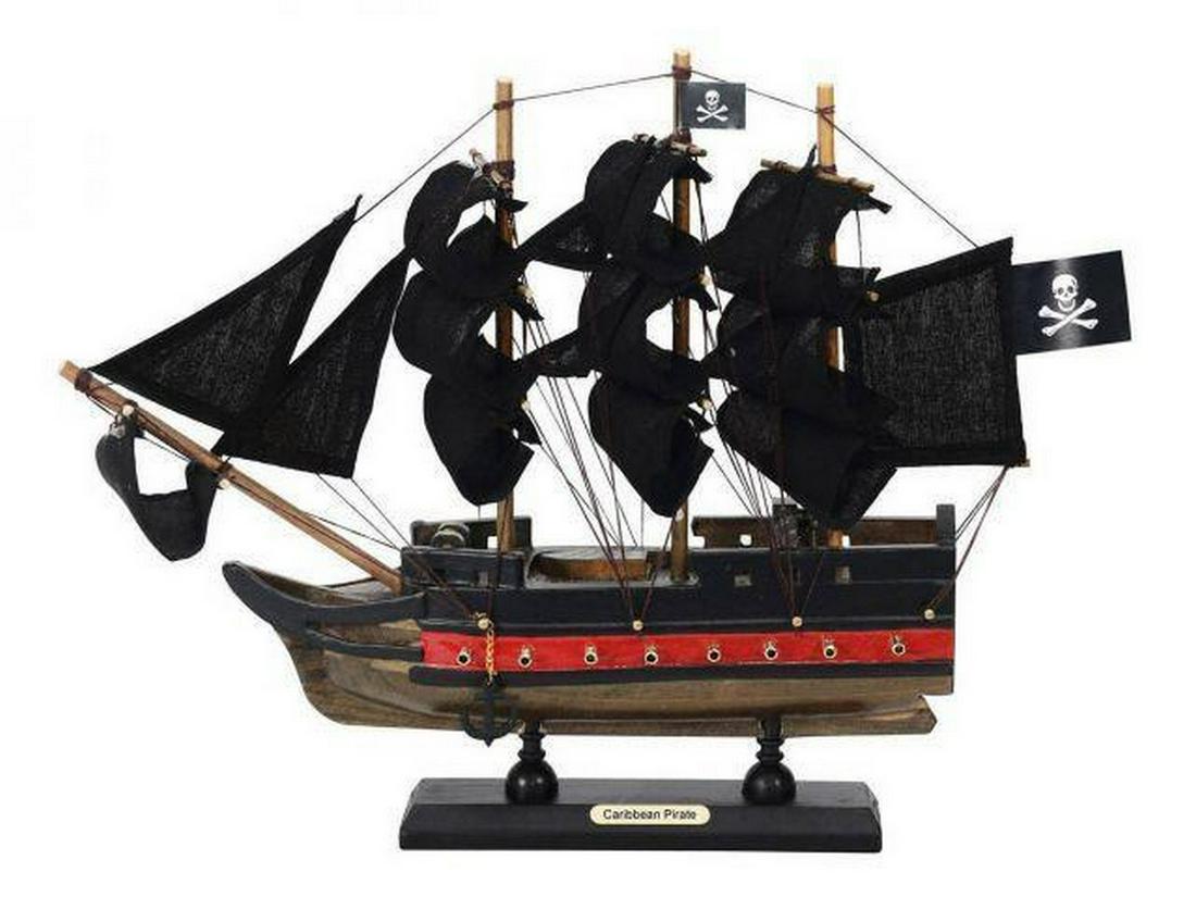 Wooden Caribbean Pirate Black Sails Limited Model Pirate Ship 12": Wooden Caribbean Pirate Black Sails Limited Model Pirate Ship 12" Take to the high seas aboard this handmade ship inspired by Captain Kidd's flagship, the Black Falcon, and sail with him. This
