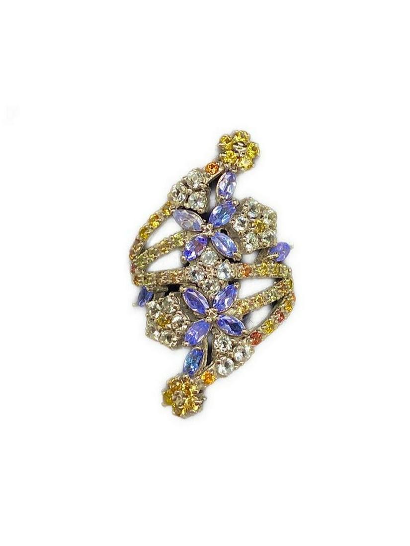 Exquisite Tanzanite, Aquamarine, Sapphire And 925 Sterling Silver 14K White Gold Plated Ring (1 of 2)