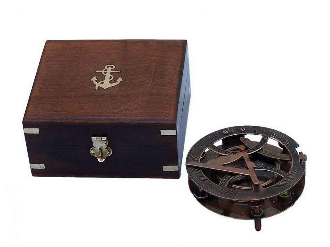 6" Antique Copper Round Sundial Compass with Rosewood (1 of 6)