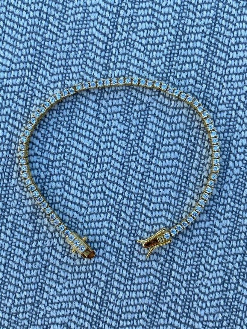 14k Gold Over Real .925 Sterling Silver 2mm Austrian Crystal Bracelet (1 of 3)