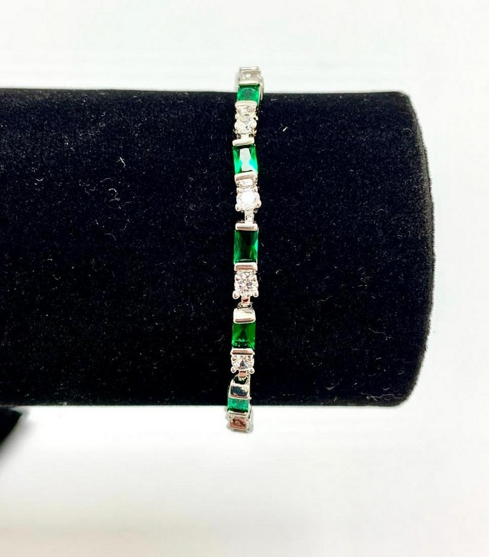 Ladies 1.35ct SYN Emerald Cut Emerald set in 14k Gold Filled Tennis Bracelet (1 of 3)