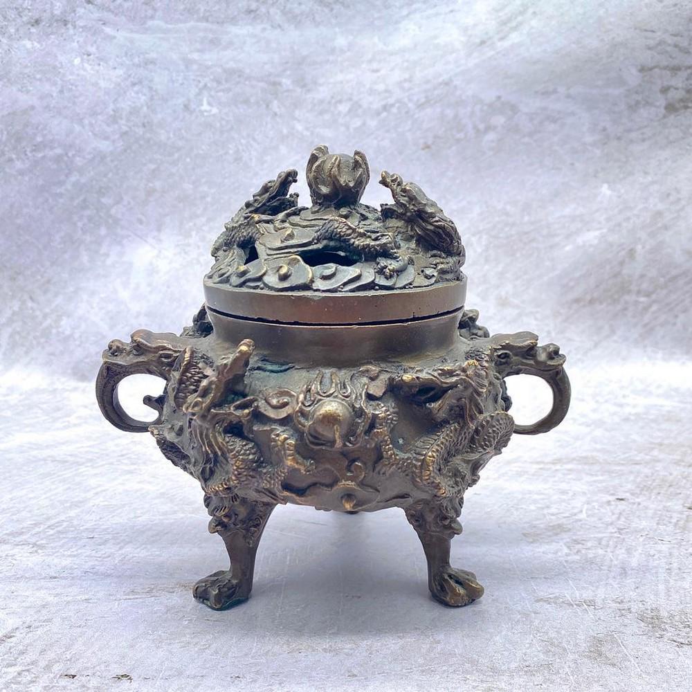 Chinese Asian Brass Metal Statue Dragon Incense Burner (1 of 6)