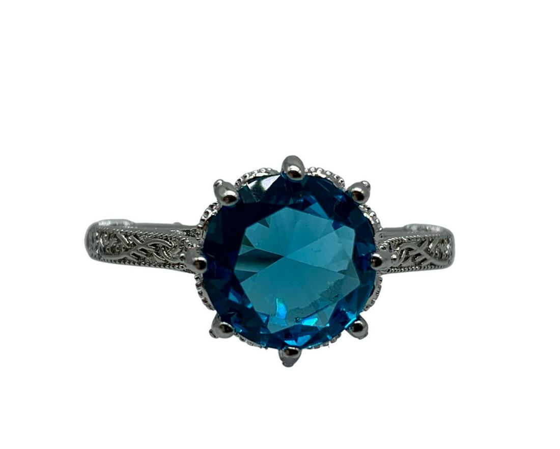 Stunning Round Cut Bright Blue Austrian Crystal Silver Plated Engagement Style Ring (1 of 4)