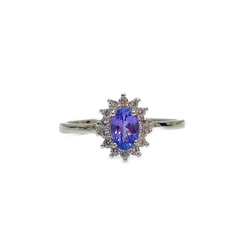 Ominous Oval Tanzanite Sterling Silver White Gold Plated Ring (1 of 2)