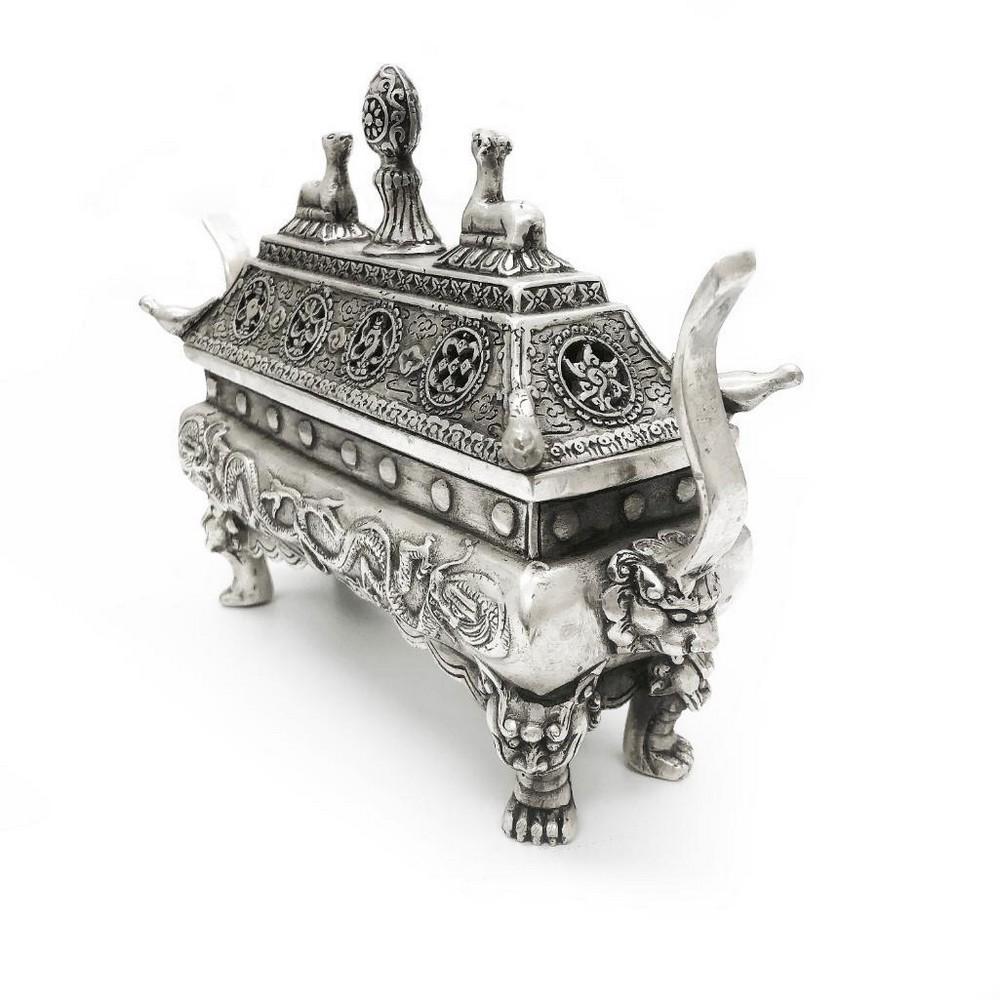 2 Piece Tibetan Silver Dragon & Foo Dog Incense Burner (1 of 4)