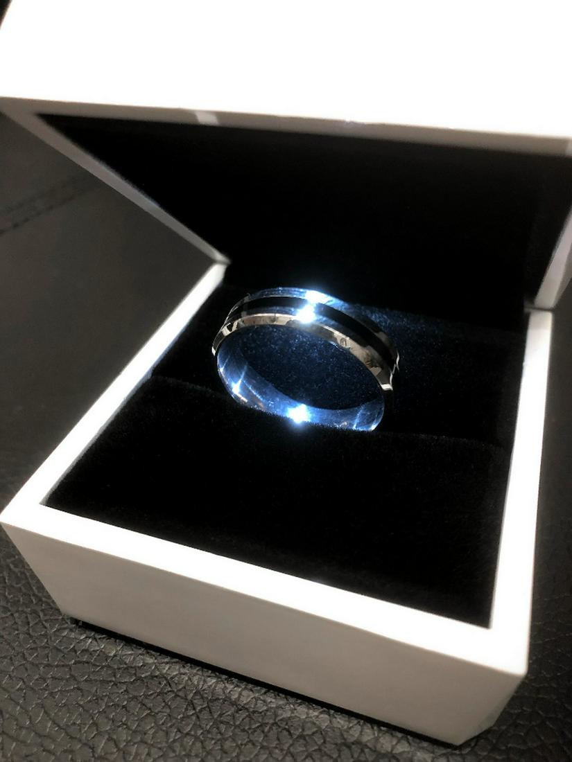 Men's Titanium Steel Silver Black Engagement Ring (1 of 2)