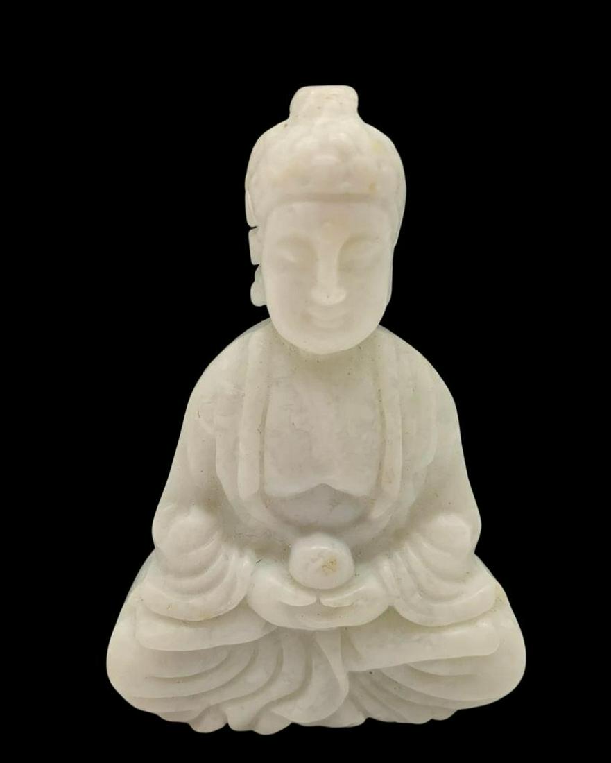 Asian Hand Carved White Jade Resting Buddha Figure (1 of 4)