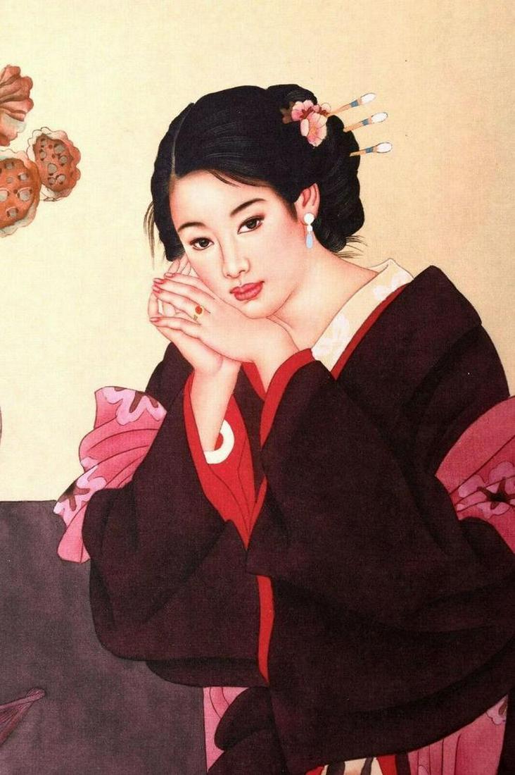Oriental Radiant Beauty Watercolour Painting: Oriental Radiant Beauty Watercolour Painting She sits silently and still as she ponders her thoughts and enjoys the peacefulness. Her children play in the distance and she watches them closely and re