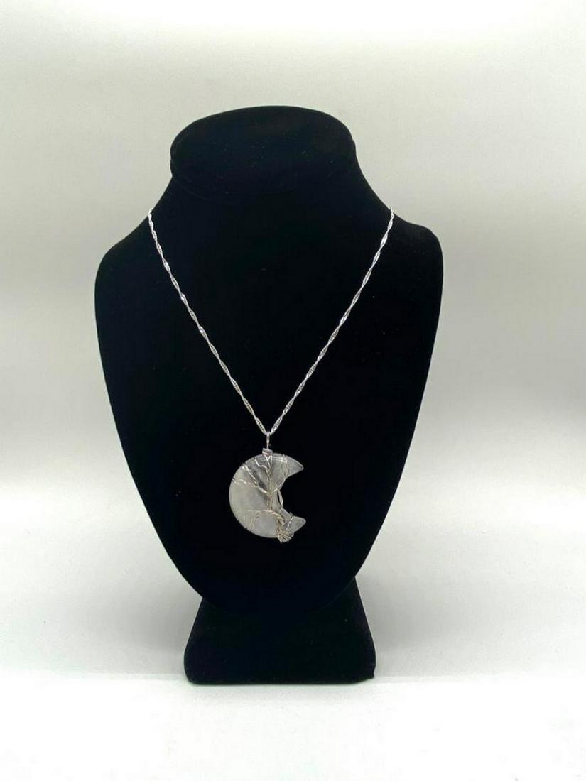 Clear Quartz Stone Energy Reiki Healing Amulet Moon Pendant With Silver Tree of Life Details (1 of 3)