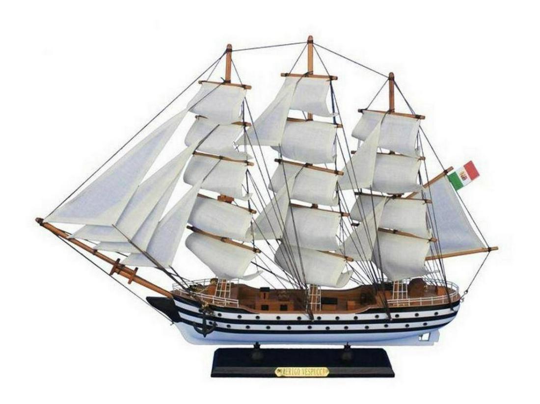 Wooden Amerigo Vespucci 24" Tall Model Ship: Wooden Amerigo Vespucci 24" Tall Model Ship Perfectly sized for any small shelf, desk or mantle, these fine tall ship models of the Amerigo Vespucci are historically accurate scale model replicas