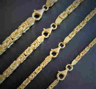 14k Gold Bonded Over Real 925 Sterling Silver Byzantine Chain Mens Necklace: For auction is a gorgeous unique Men's Real Solid .925 Sterling Silver Byzantine Rope Necklace! Made of 100% stamped silver - this will not tarnish or wear! 14k Gold plated over solid silver with