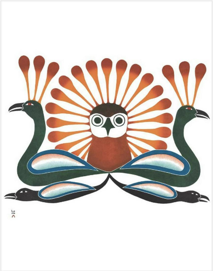 12" x 14" Sunburst Owl Framed Picture By Kenojuak Ashevak: 12" x 14" Sunburst Owl Framed Picture By Kenojuak Ashevak Artist: Kenojuak Ashevak Frame Color : White Cultural Background: Inuit from Ikirasaq, southern coast of Baffin Island (in Arctic Ocea